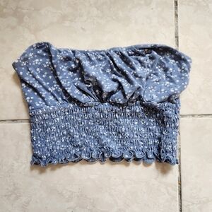 Hollister Blue Floral Smocked Crop Top